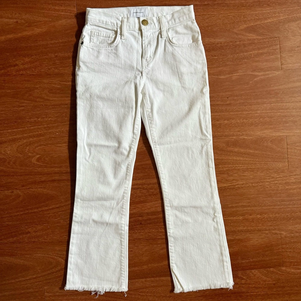Current Elliott White Denim Jeans with Frayed Hem